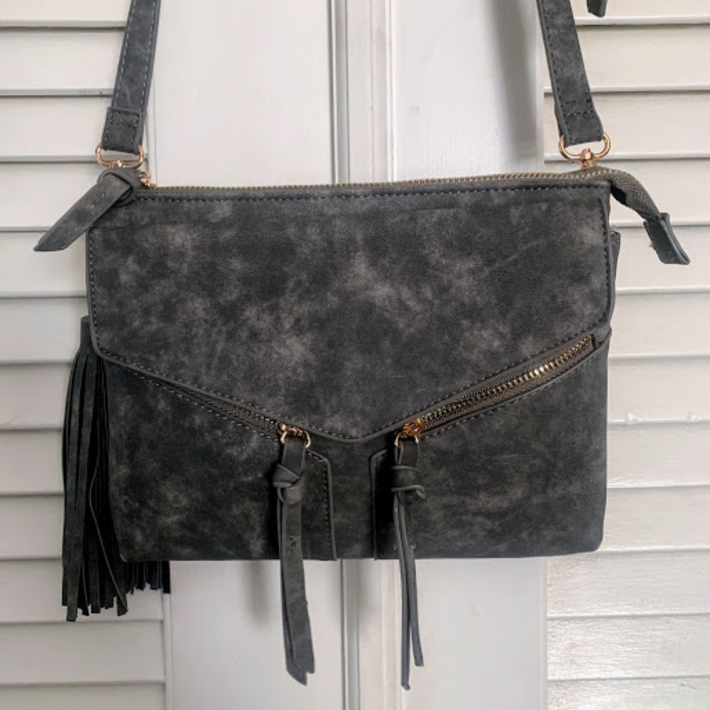 Francesca's Grey Suede Cross Body Bag